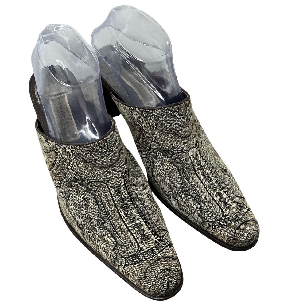 Marisse Paisley Mule Heels Womens 9M Brown Tapestry Slide Shoes Boho Vintage